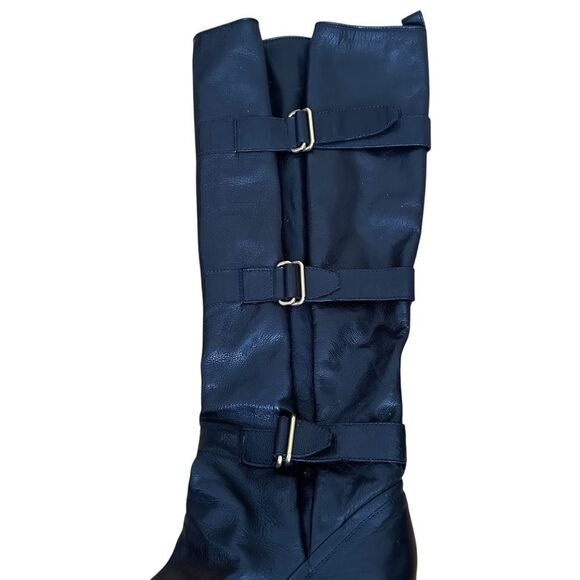 Saint Laurent YSL Vintage Tall Leather Buckle Wedge Boots Size 39/9 Black - Picture 3 of 8